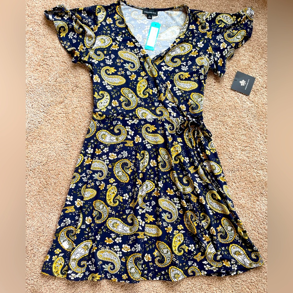 Blue, paisley and floral print dress. NWT